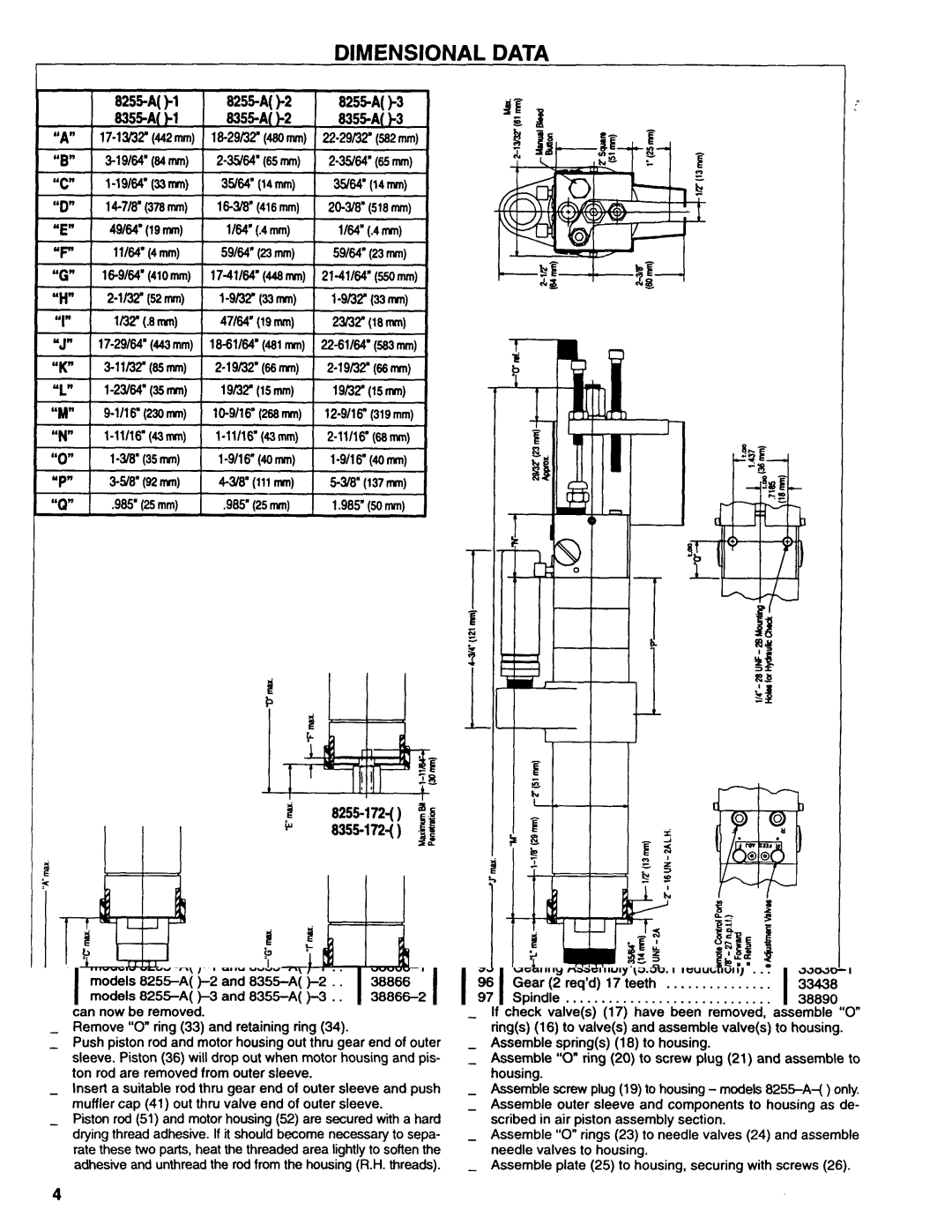 Ingersoll-Rand specifications Dimensional Data, 8255-A-1 8255-A-2 8255-A3 8355A-1 8355-A-2 8355A-3 