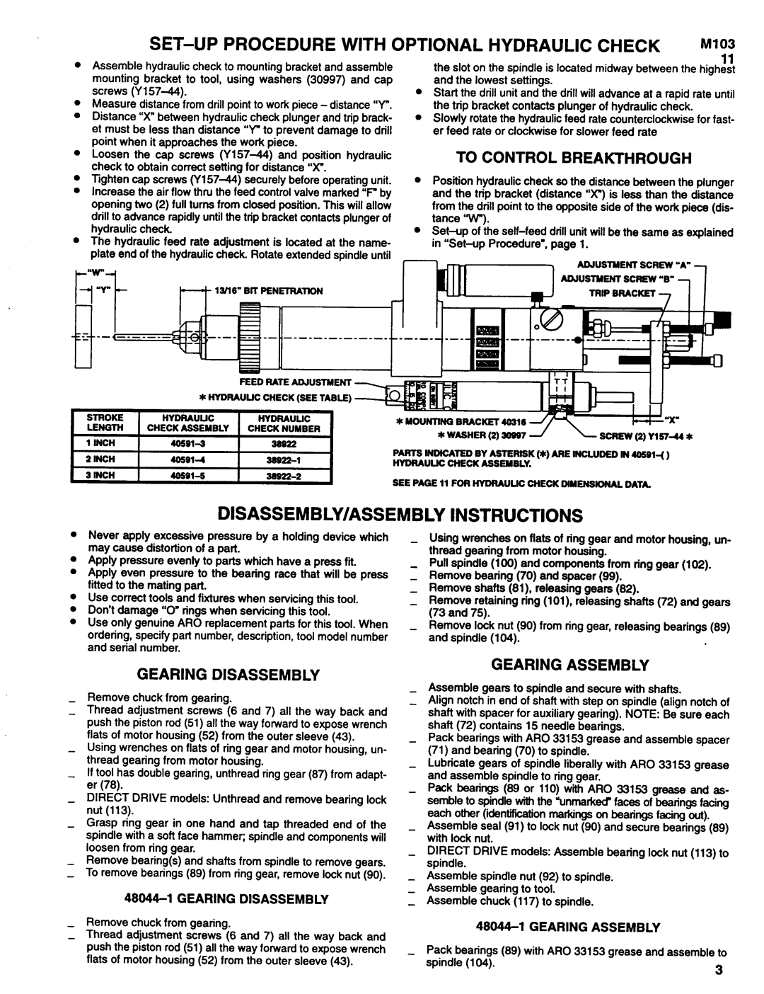 Ingersoll-Rand 8255-A, 8355A SET-UP Procedure with Optional Hydraulic Check M103, DISASSEMBLY/ASSEMBLY Instructions 