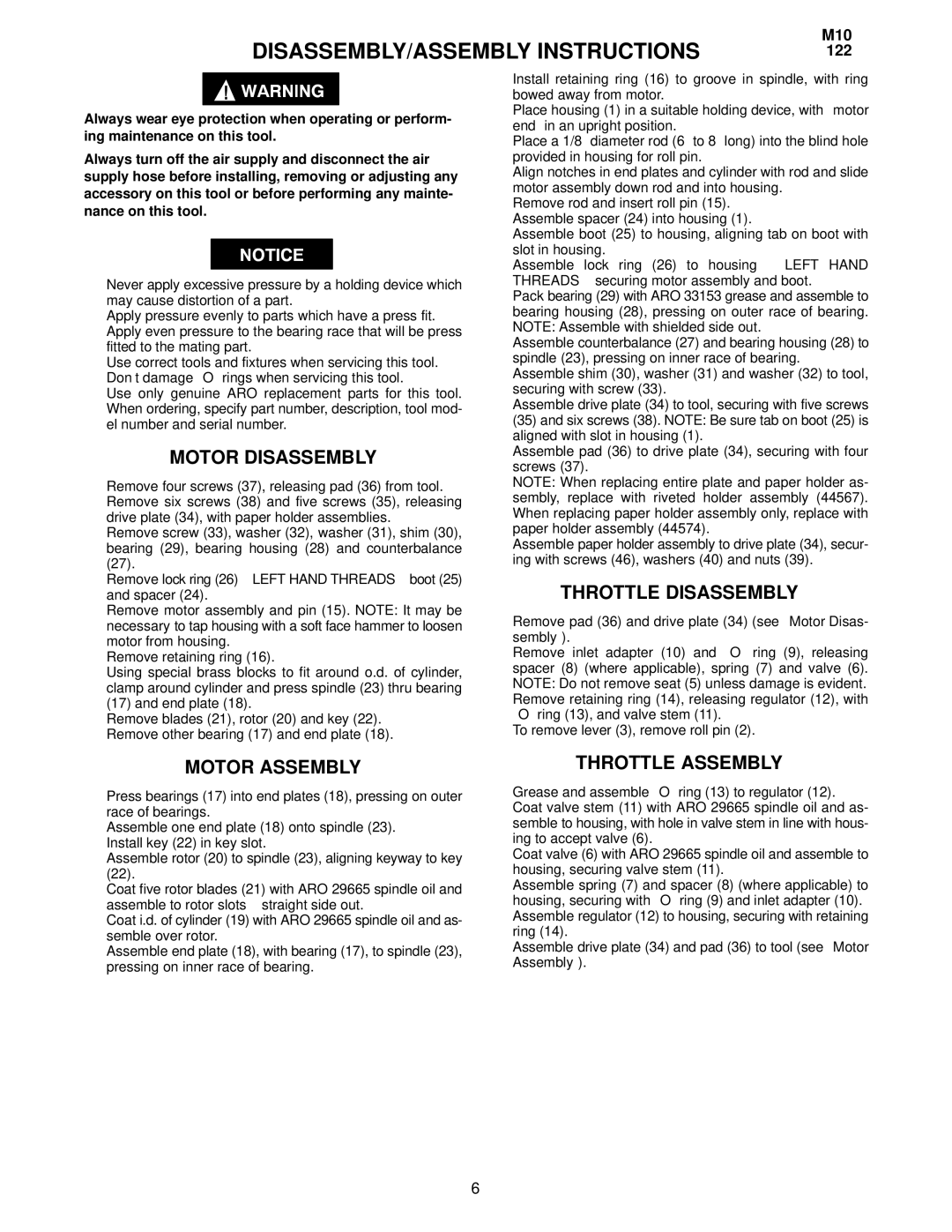 Ingersoll-Rand 8448A1, 8448A3 manual Motor Disassembly, Throttle Disassembly, Motor Assembly, Throttle Assembly 