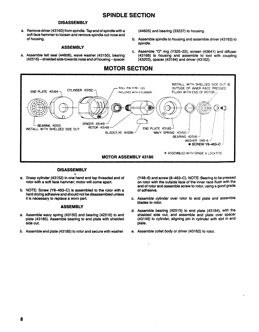 Ingersoll-Rand 8478-A1, 8475-A-( ), 8476-A1, 8475-A1, 8477-A1 manual Motor Section, Motor Assembly Disassembly 