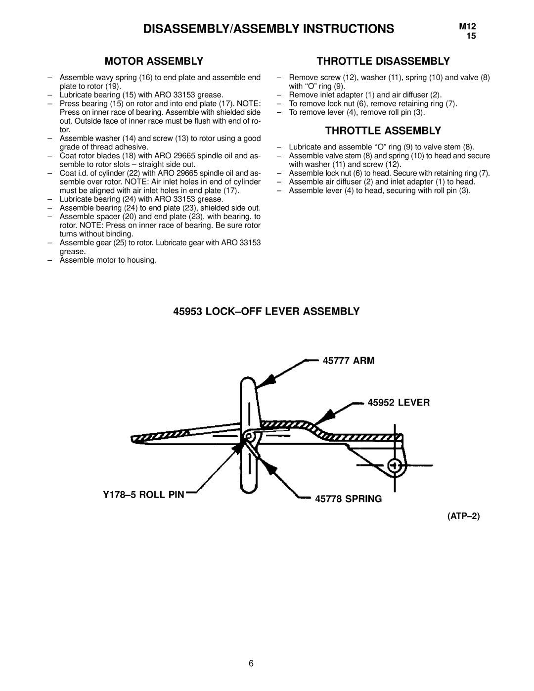 Ingersoll-Rand 84792( ), 84802( ) manual Motor Assembly, Throttle Disassembly, Throttle Assembly, LOCK-OFF Lever Assembly 