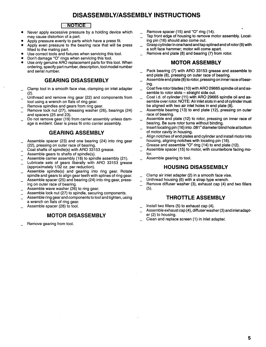 Ingersoll-Rand 8488 manual DISASSEMBLY/ASSEMBLY Instructions 