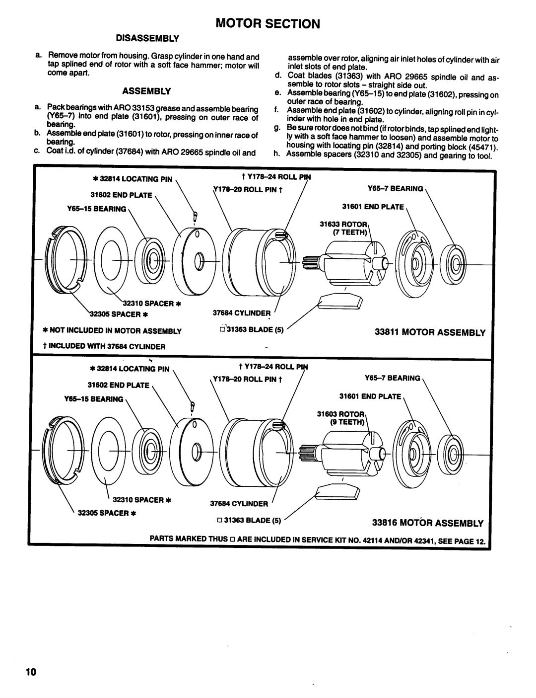 Ingersoll-Rand 8506-A, 8515-A, 8521-A, 8509-A manual Motor Section, Motor Assembly 