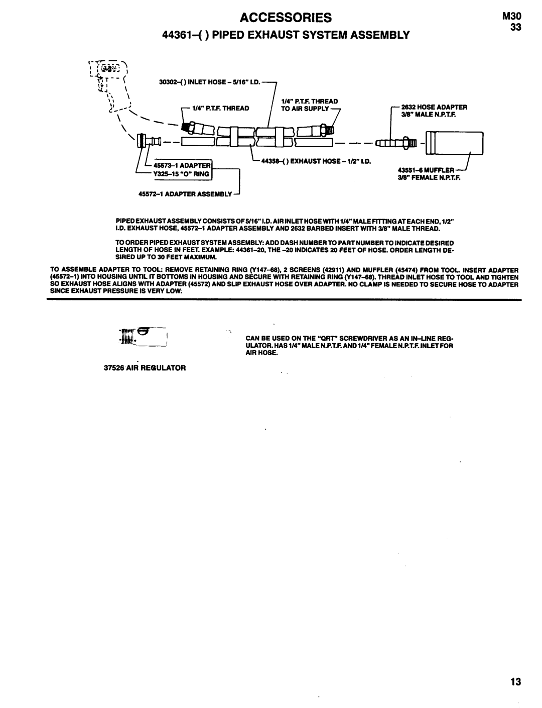 Ingersoll-Rand 8521-A, 8515-A, 8506-A, 8509-A manual Accessories, Piped Exhaust System Assembly 