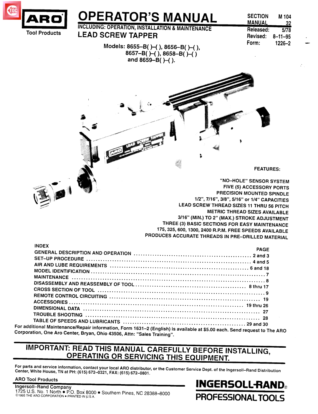 Ingersoll-Rand 8657-B()-(), 8656-B()-(), 8655-B()-(), 8658-B()-() and 8659-B()-() manual Tapper 