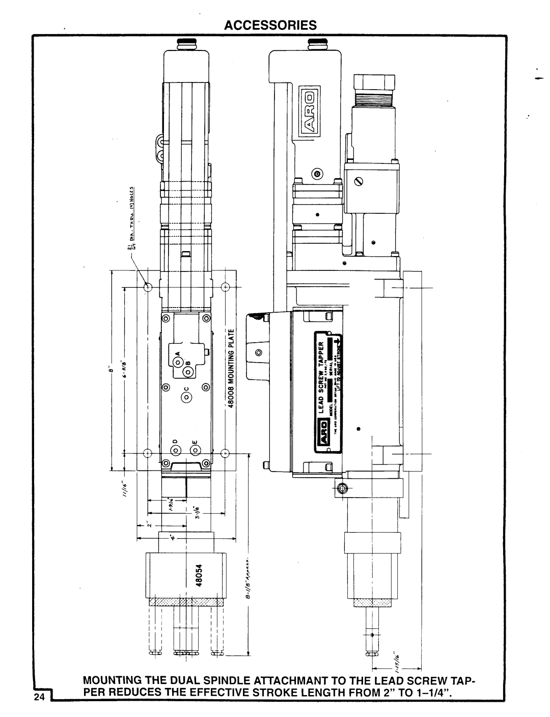 Ingersoll-Rand 8656-B()-(), 8657-B()-(), 8655-B()-() manual Mounting the Dual Spindle Attachmant to the Lead Screw TAP 