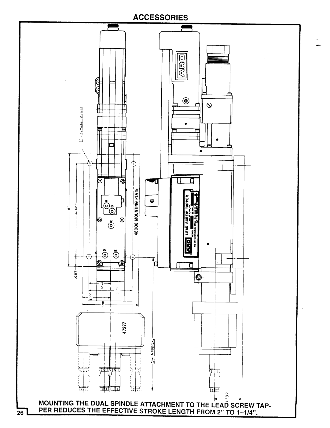 Ingersoll-Rand 8655-B()-(), 8656-B()-(), 8657-B()-() manual Mounting the Dual Spindle Attachment to the Lead Screw TAP 