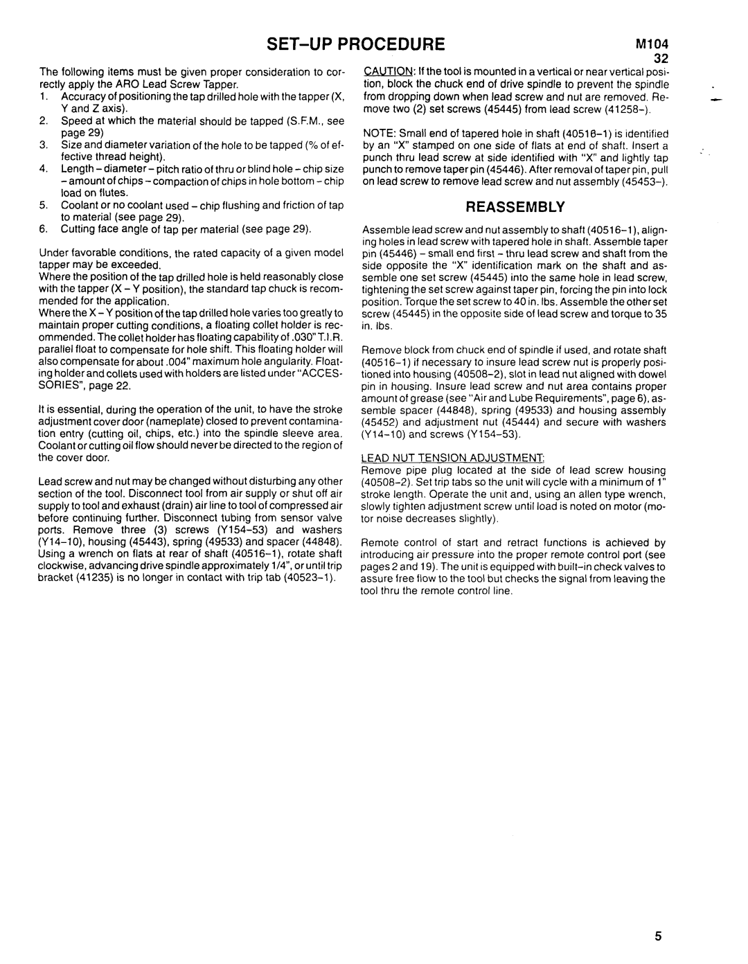 Ingersoll-Rand 8657-B()-(), 8656-B()-(), 8655-B()-(), 8658-B()-() and 8659-B()-() Reassembly, Lead NUT Tension Adjustment 