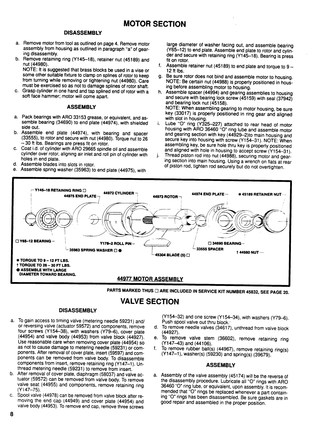 Ingersoll-Rand 8670-( )-1( ), 8670-( )-3( ) manual Motor Section, Valve Section, Motor Assembly 