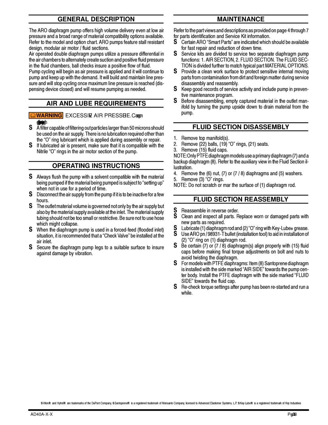 Ingersoll-Rand AD40A-X-X manual General Description, AIR and Lube Requirements, Operating Instructions, Maintenance 