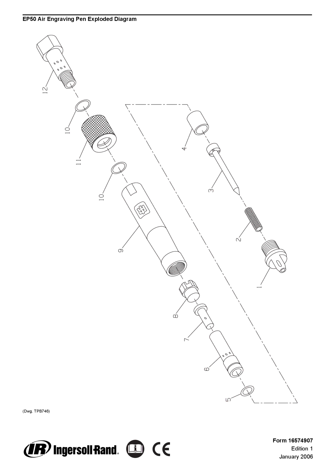 Ingersoll-Rand manual EP50 Air Engraving Pen Exploded Diagram, Form 