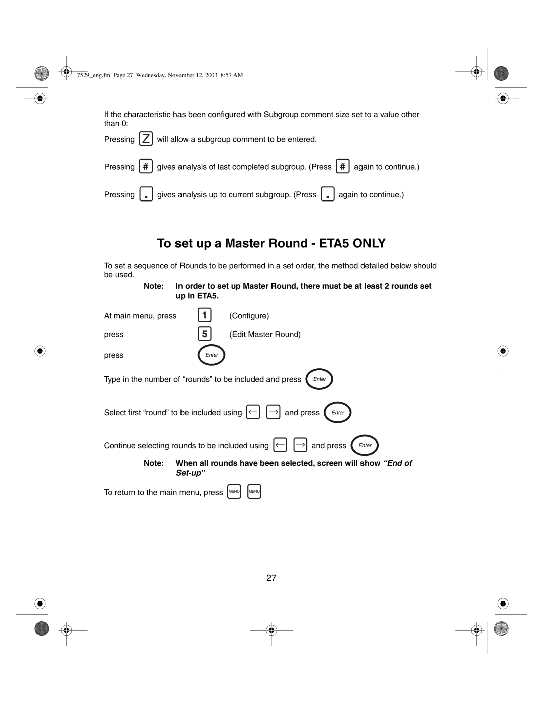 Ingersoll-Rand ETA2 manual To set up a Master Round ETA5 only, Set-up 