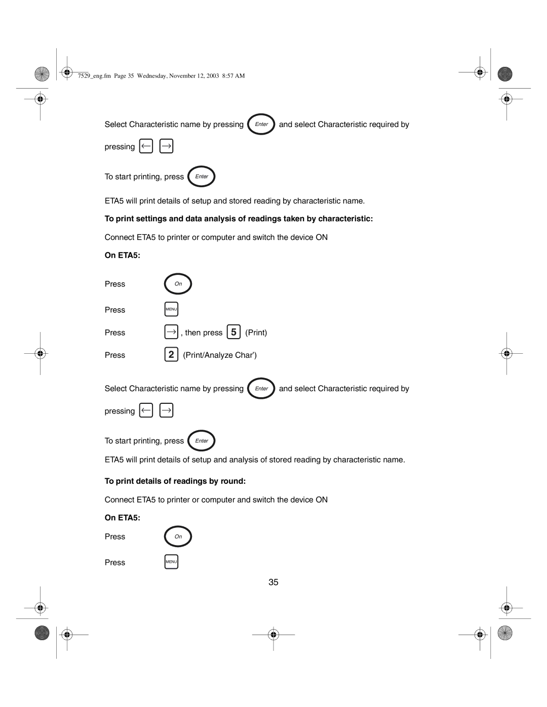 Ingersoll-Rand ETA5, ETA2 manual To print details of readings by round 