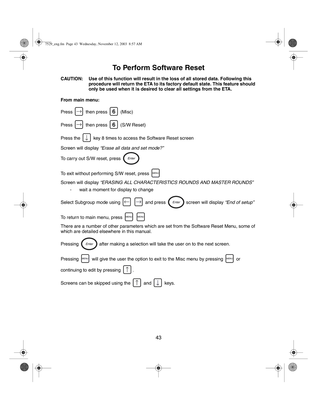 Ingersoll-Rand ETA5, ETA2 manual To Perform Software Reset 