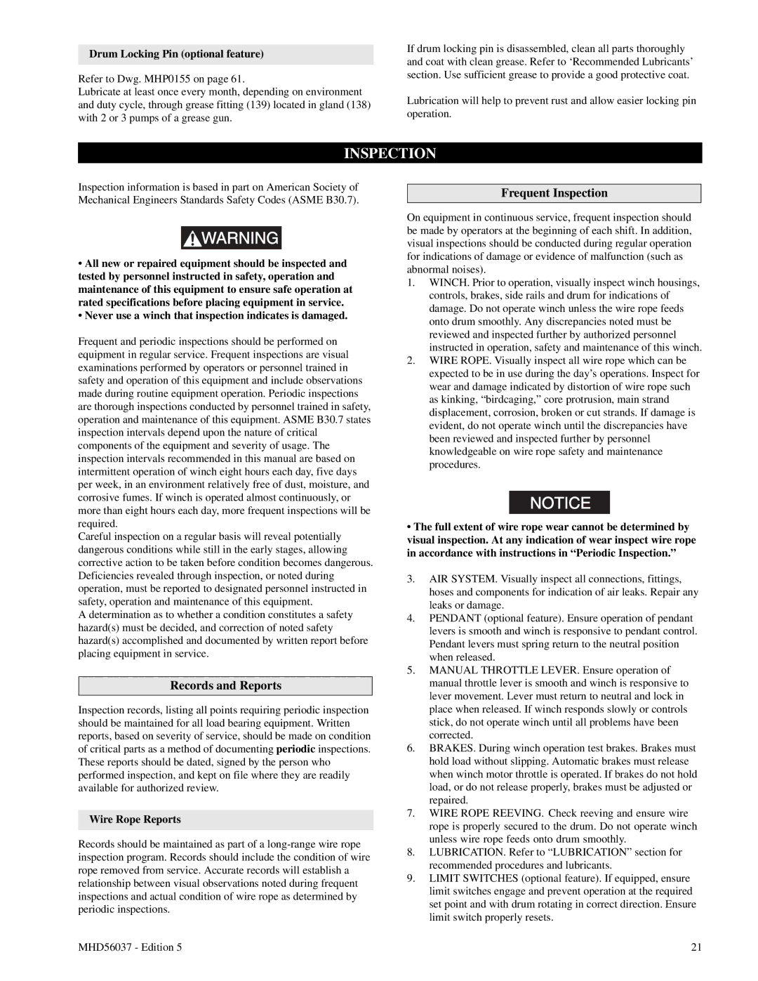 Ingersoll-Rand FA5T manual Records and Reports, Frequent Inspection 