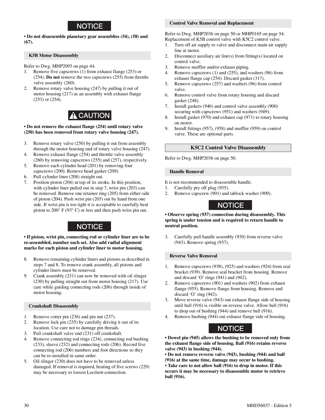 Ingersoll-Rand FA5T manual K5C2 Control Valve Disassembly, Crankshaft Disassembly, Control Valve Removal and Replacement 