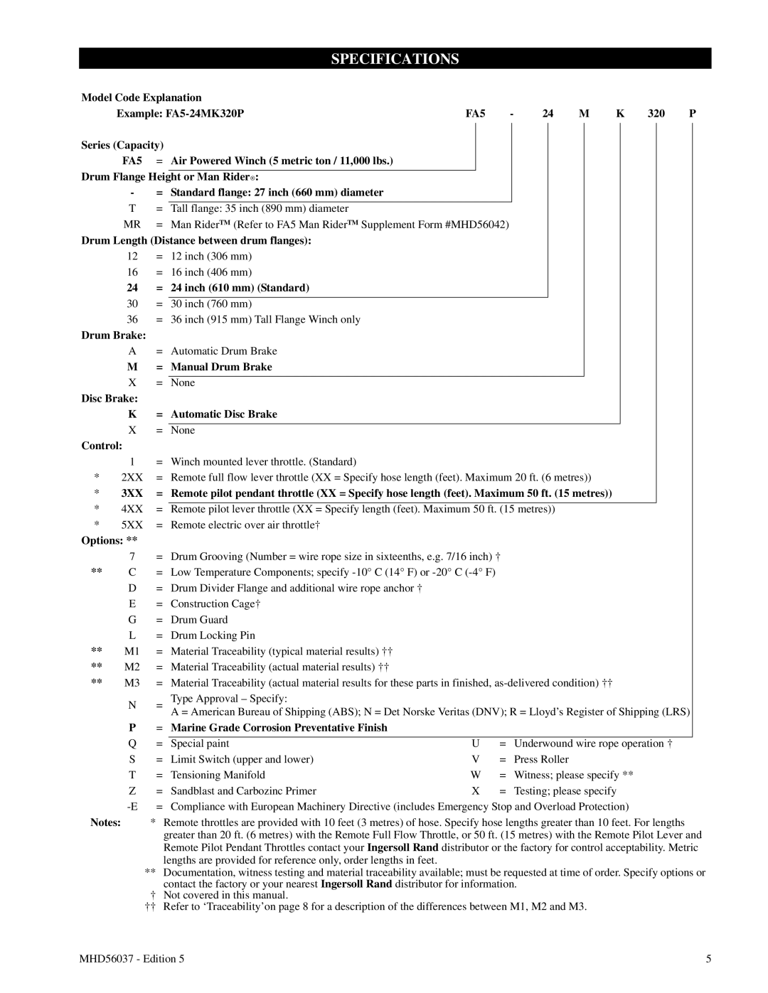 Ingersoll-Rand FA5T manual Specifications, 3XX 