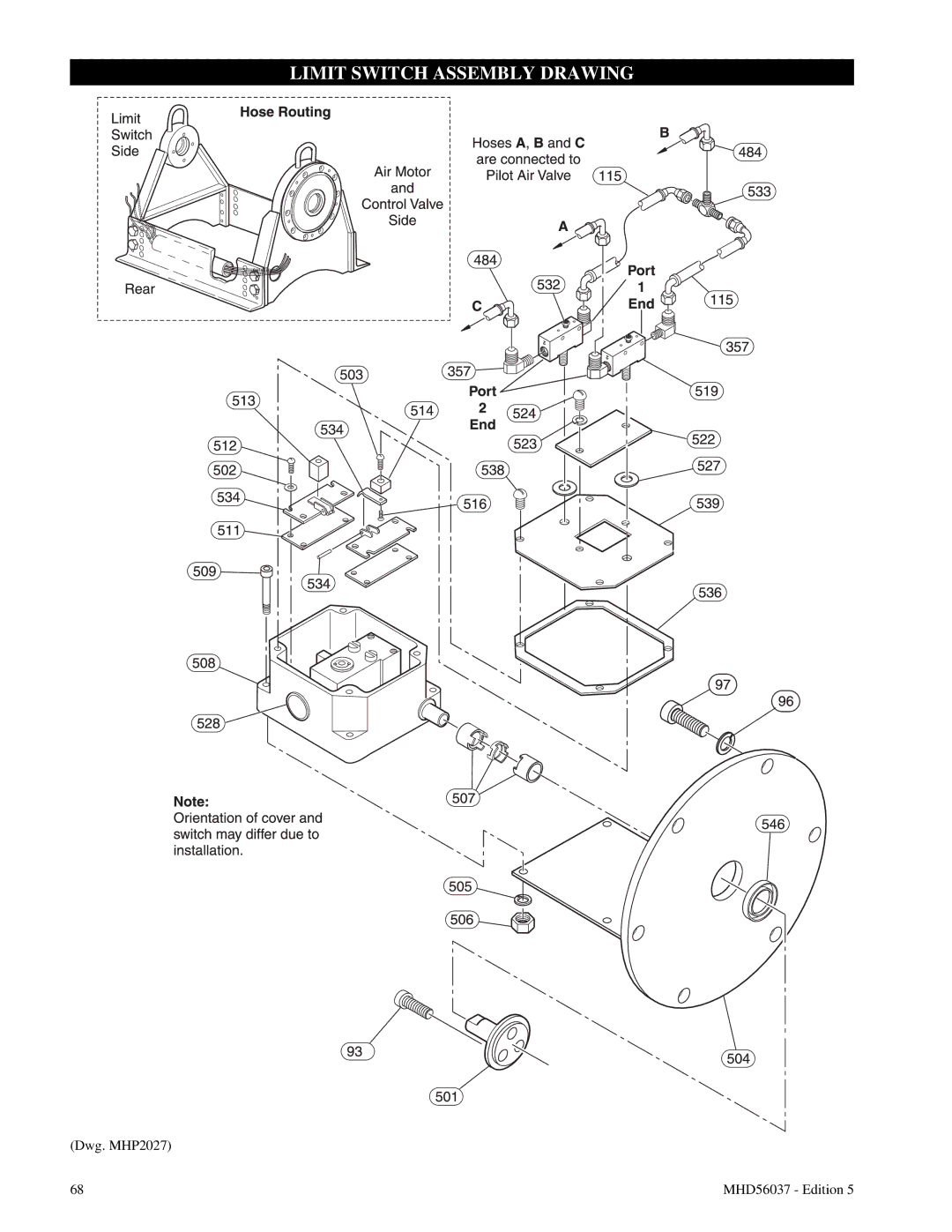 Ingersoll-Rand FA5T manual Limit Switch Assembly Drawing 