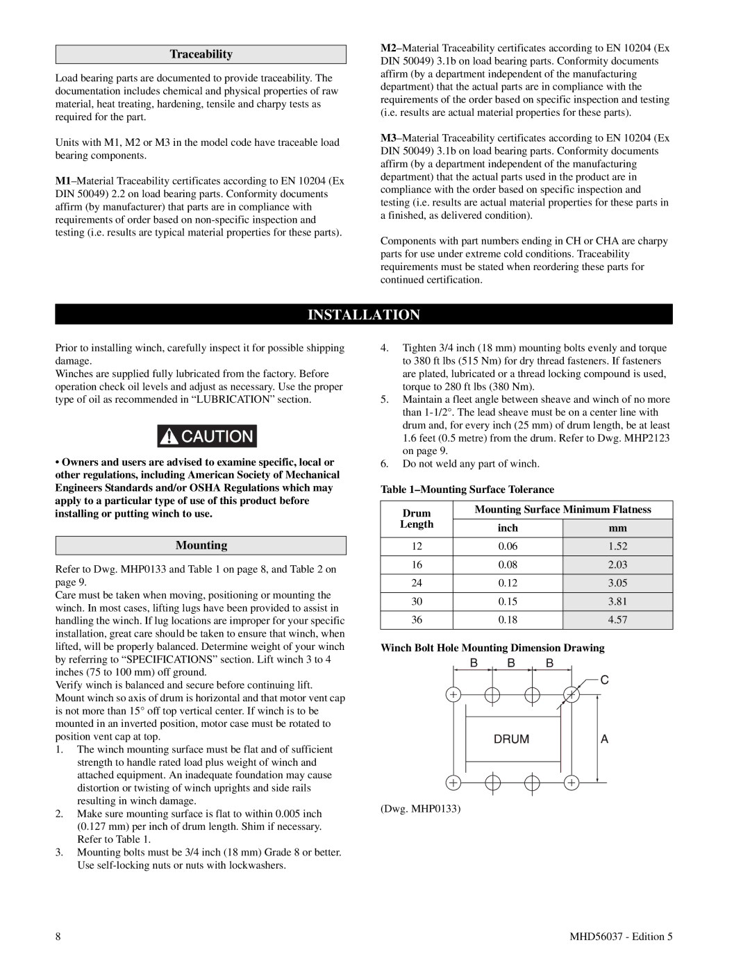 Ingersoll-Rand FA5T manual Installation, Traceability, Mounting 