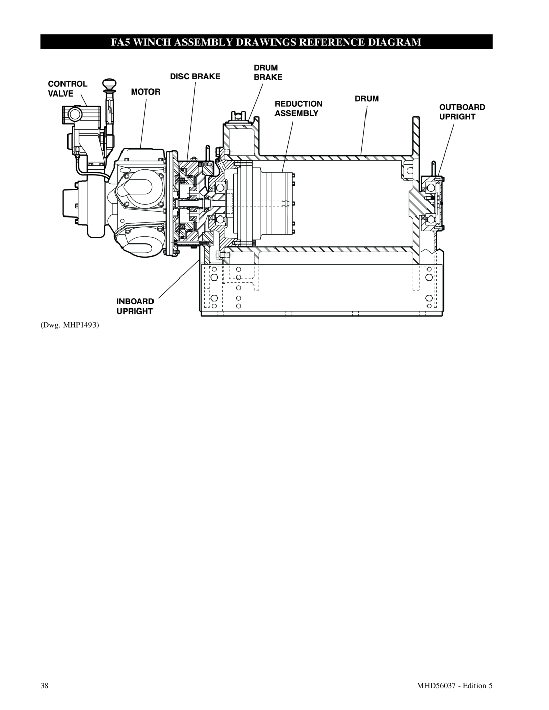 Ingersoll-Rand FA5T manual FA5 WINCH ASSEMBLY DRAWINGS REFERENCE DIAGRAM, Dwg. MHP1493, MHD56037 - Edition 