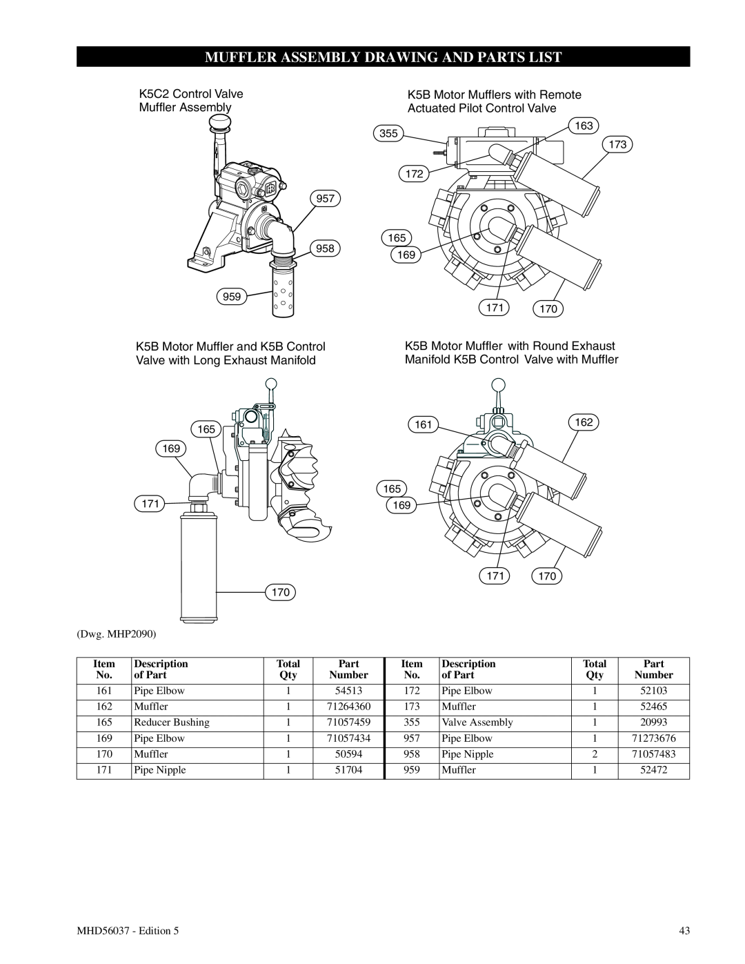 Ingersoll-Rand FA5T manual Muffler Assembly Drawing And Parts List 