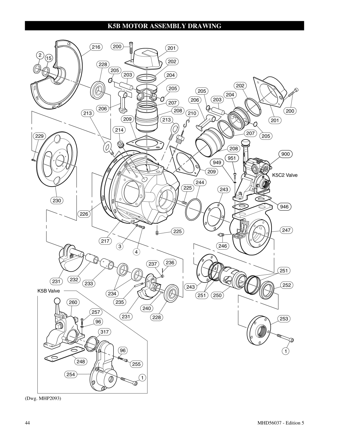 Ingersoll-Rand FA5T manual K5B MOTOR ASSEMBLY DRAWING, K5C2 Valve 