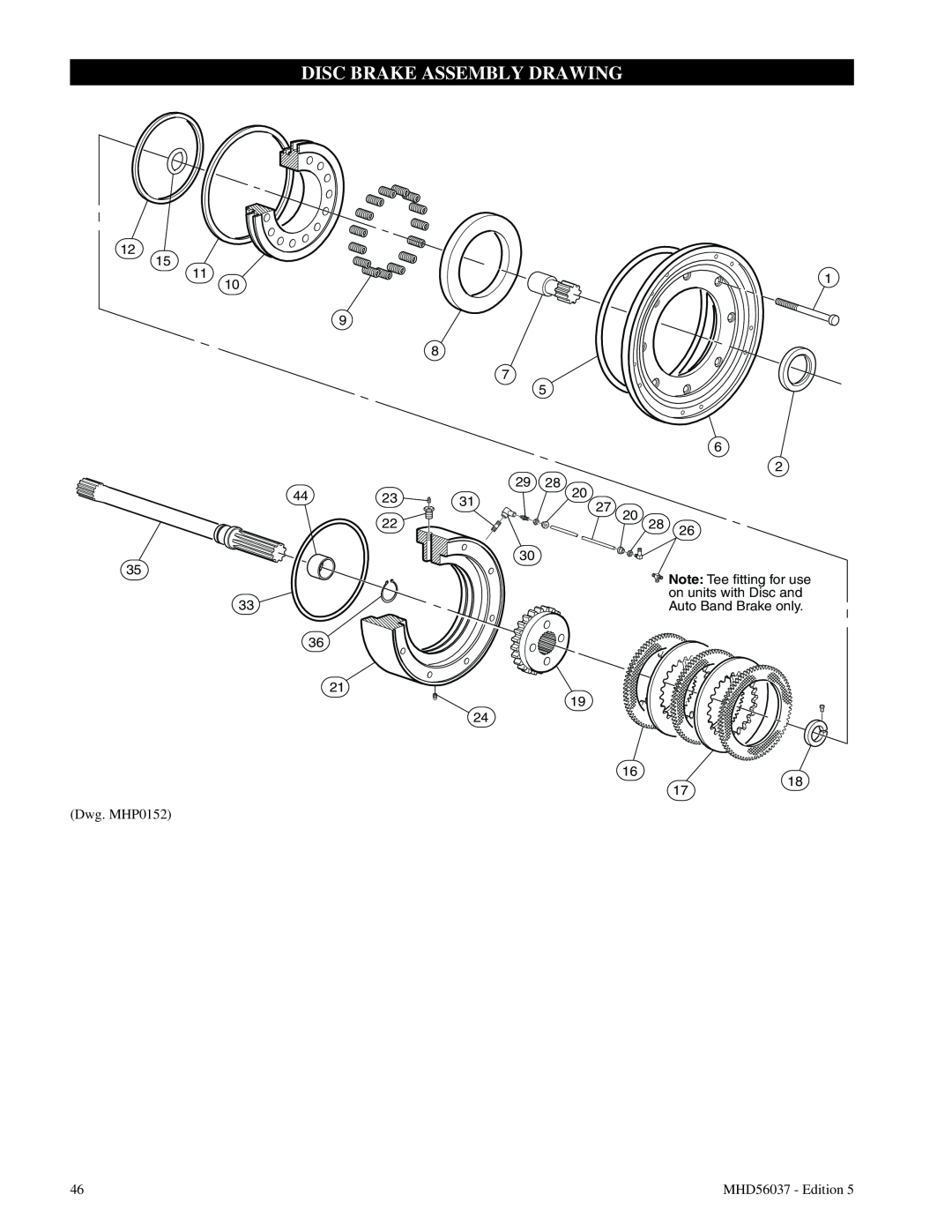 Ingersoll-Rand FA5T manual Disc Brake Assembly Drawing, Dwg. MHP0152, MHD56037 - Edition 