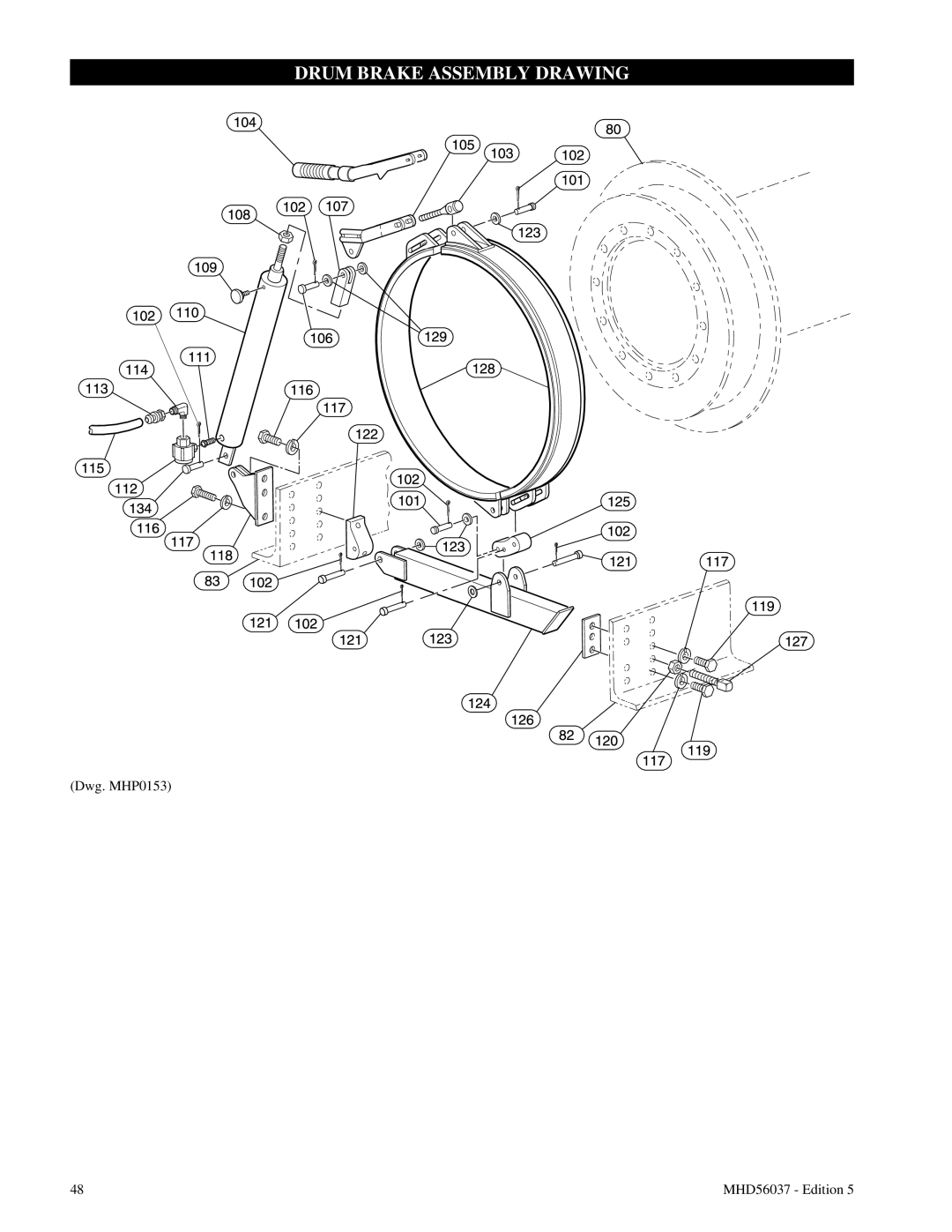 Ingersoll-Rand FA5T manual Drum Brake Assembly Drawing, Dwg. MHP0153, MHD56037 - Edition 