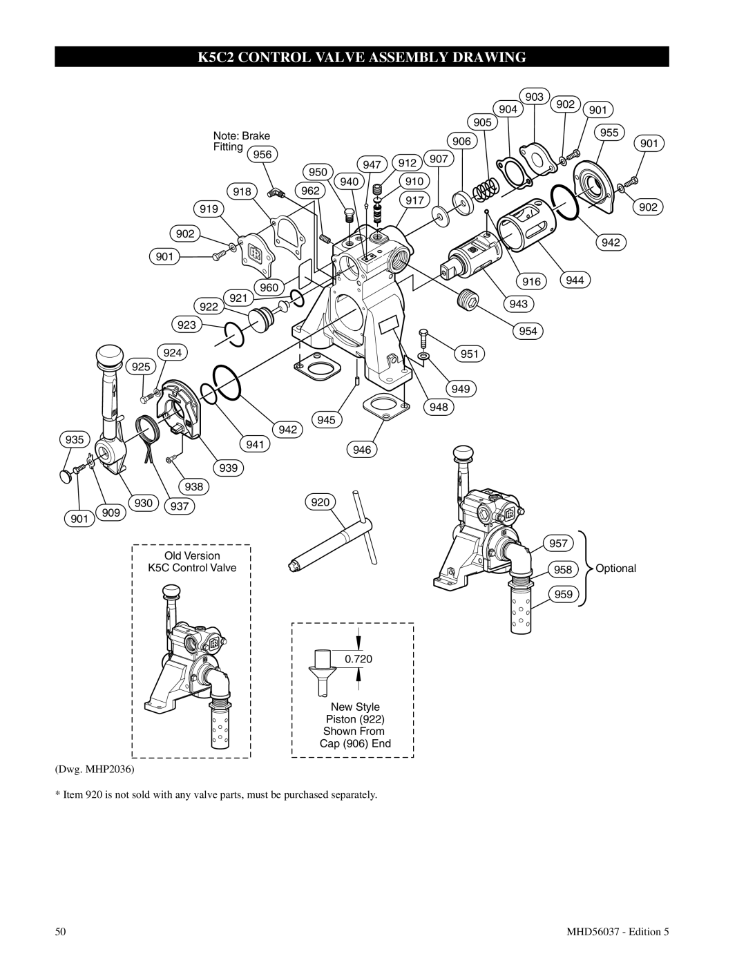 Ingersoll-Rand FA5T manual K5C2 CONTROL VALVE ASSEMBLY DRAWING, Dwg. MHP2036 