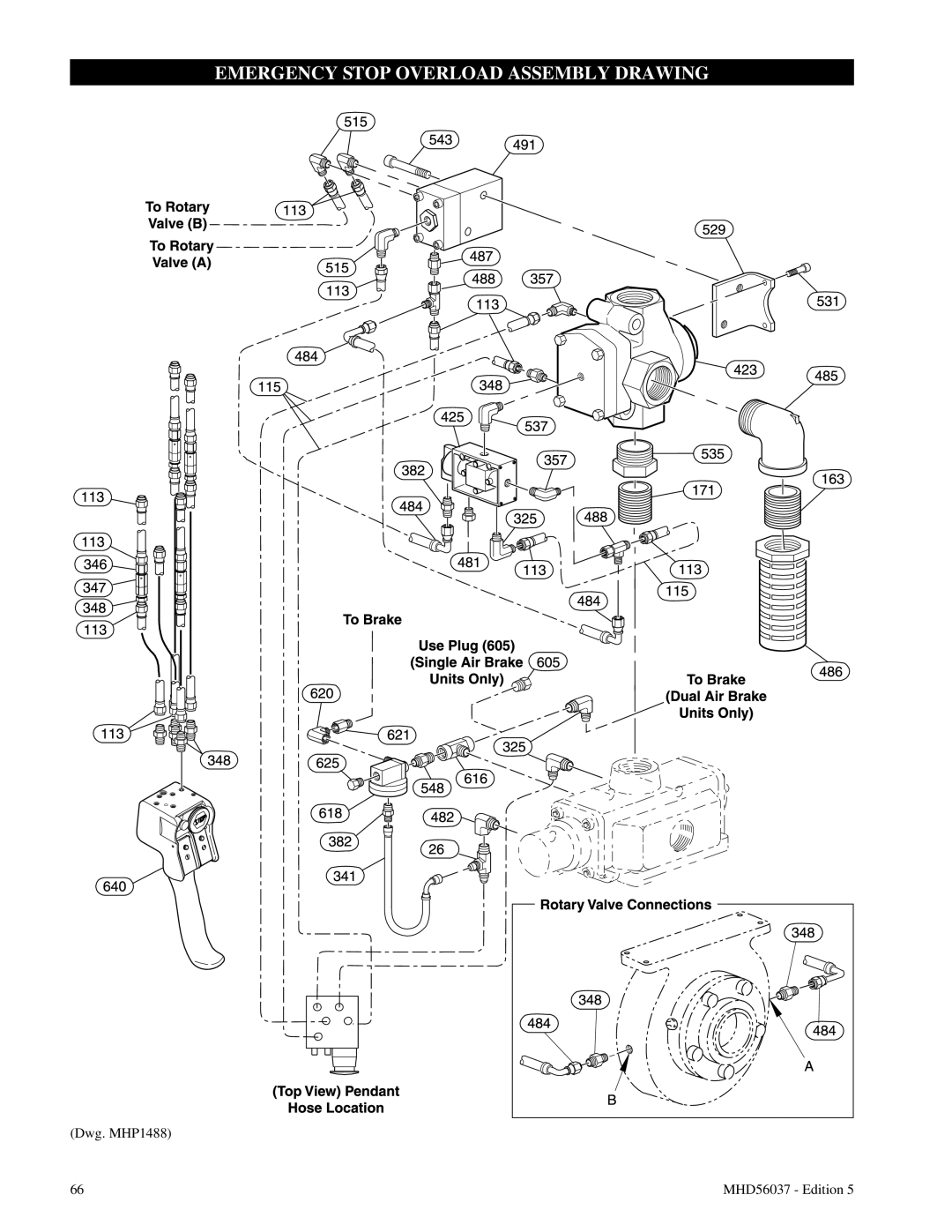 Ingersoll-Rand FA5T manual Emergency Stop Overload Assembly Drawing, Dwg. MHP1488, MHD56037 - Edition 