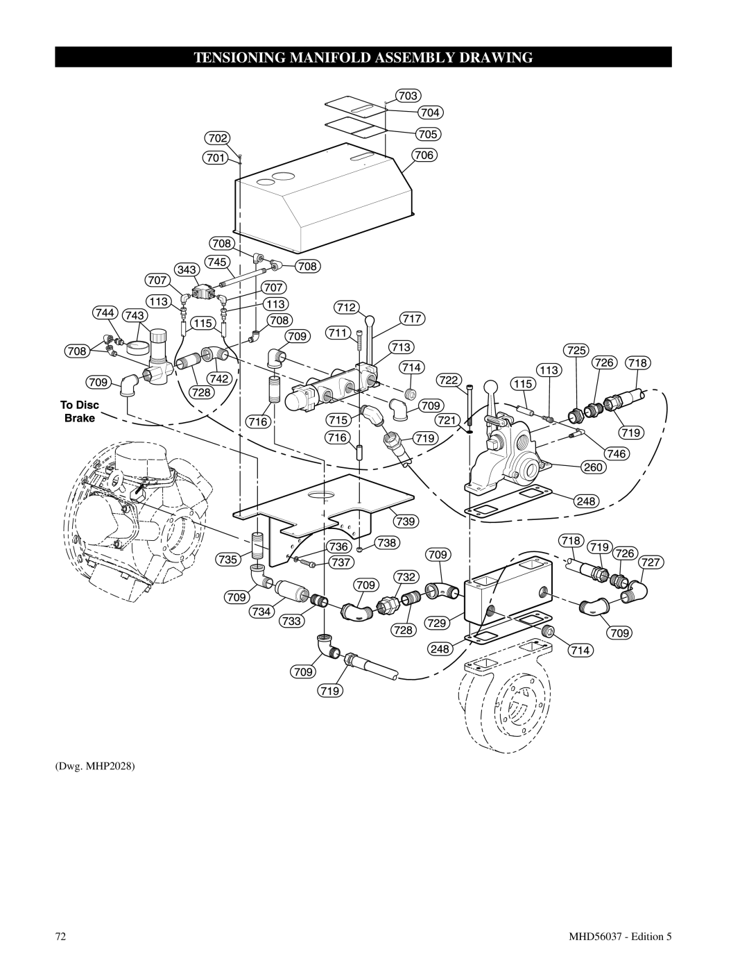 Ingersoll-Rand FA5T manual Tensioning Manifold Assembly Drawing, Dwg. MHP2028, MHD56037 - Edition 