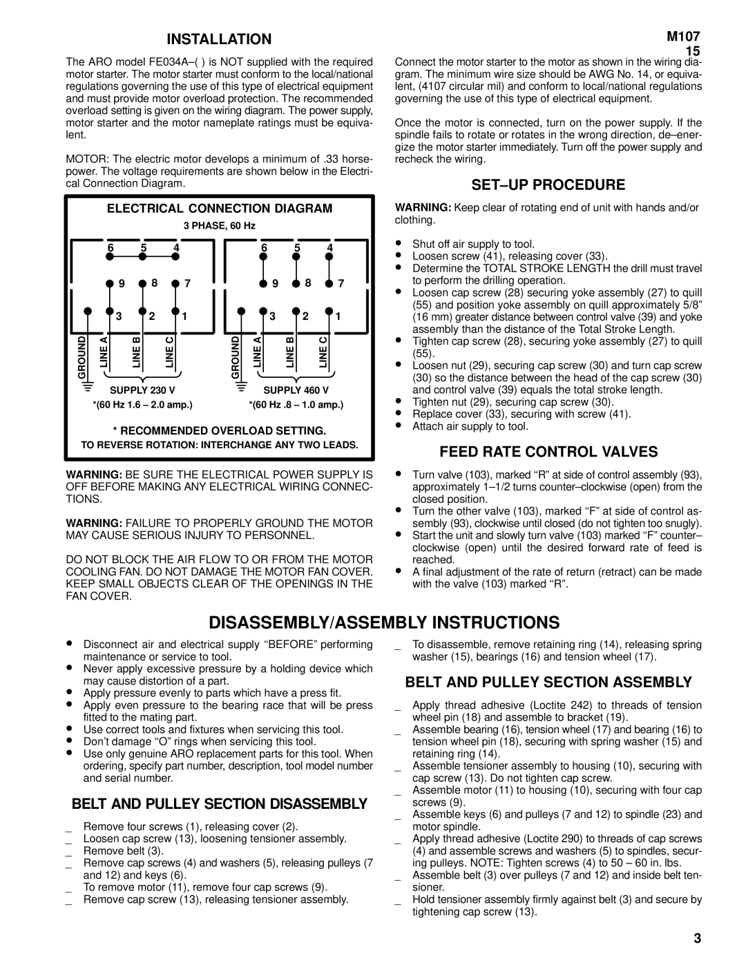 Ingersoll-Rand FE034A specifications DISASSEMBLY/ASSEMBLY Instructions 