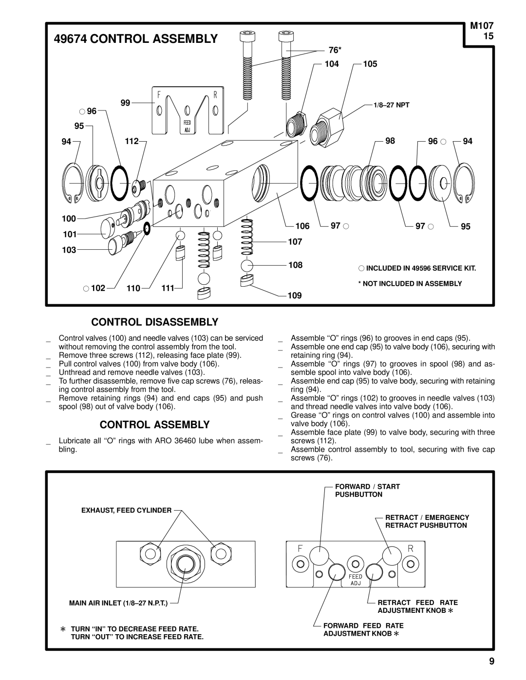 Ingersoll-Rand FE034A specifications Control Assembly, Control Disassembly 