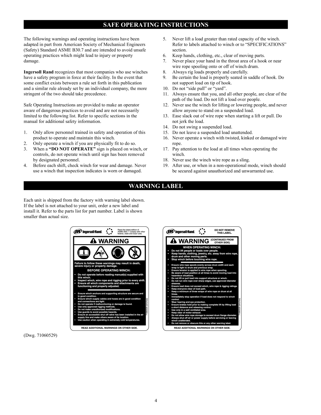 Ingersoll-Rand LS150RLP-DP5M-F, HU40A, LS500RLP-E, Fulcrum Electric, LS150RLP/500/ 1000, LS150HLP Safe Operating Instructions 