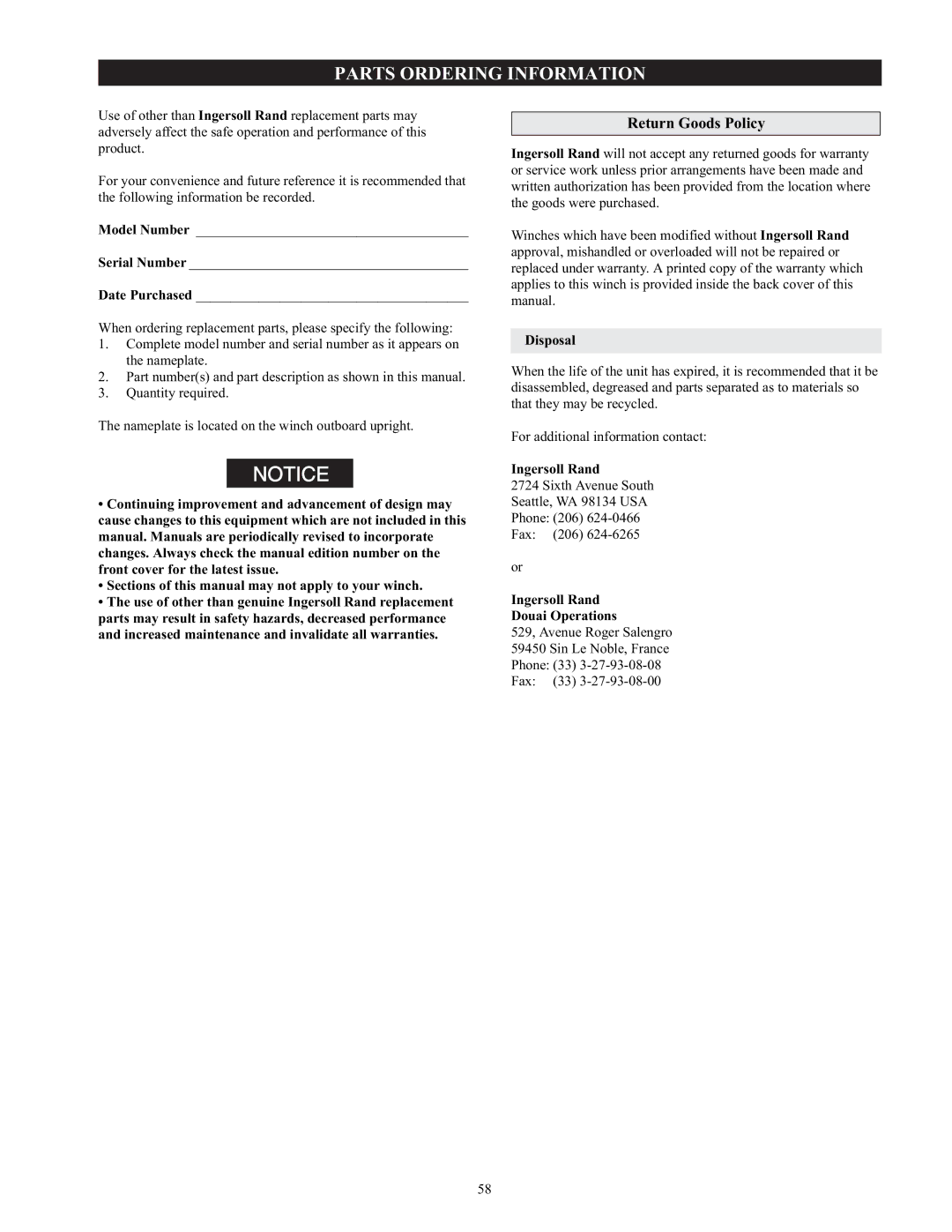 Ingersoll-Rand HU40A, LS500RLP-E, Fulcrum Electric, LS150RLP/500/ 1000, LS150HLP, LS1000RLP, FH2 Parts Ordering Information 