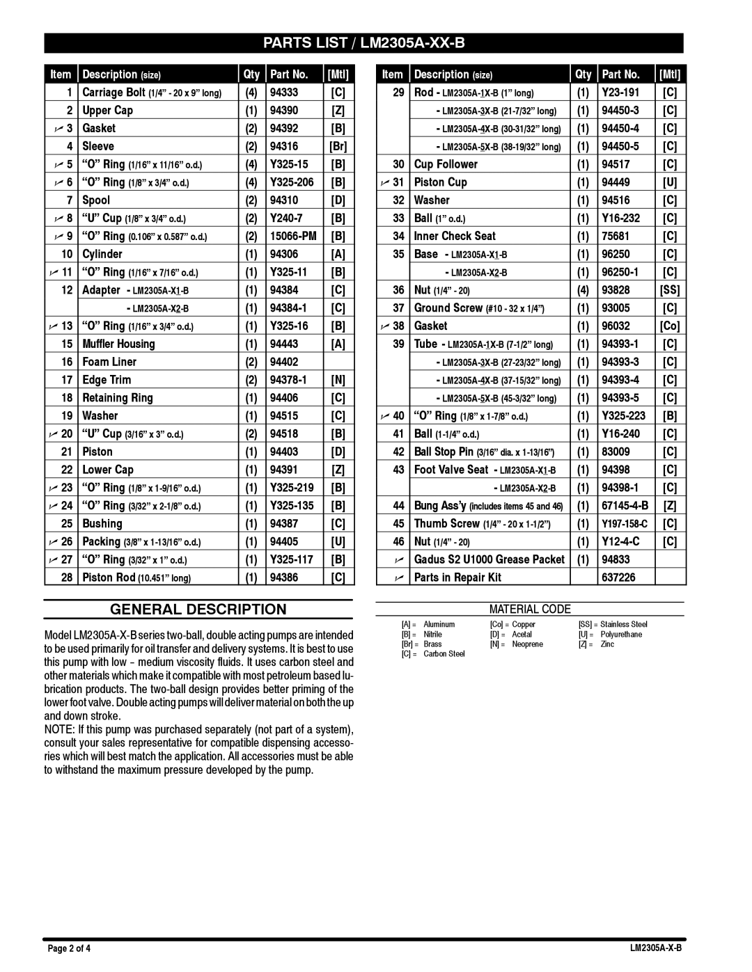 Ingersoll-Rand LM2305A-X-B specifications General Description 