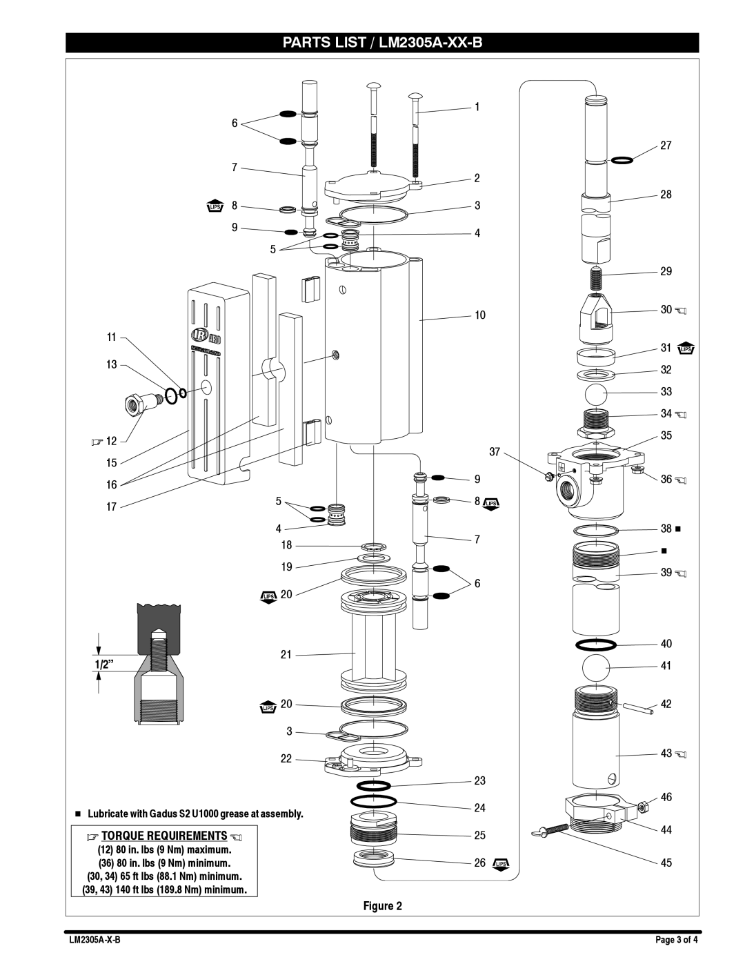 Ingersoll-Rand LM2305A-X-B specifications Torque Requirements 