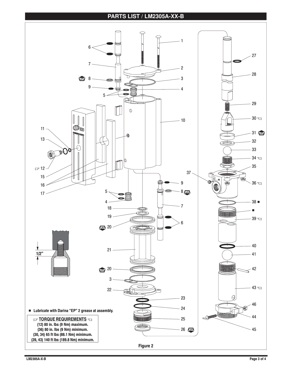 Ingersoll-Rand LM2305A-X-B specifications Parts List / LM2305A-XX-B 