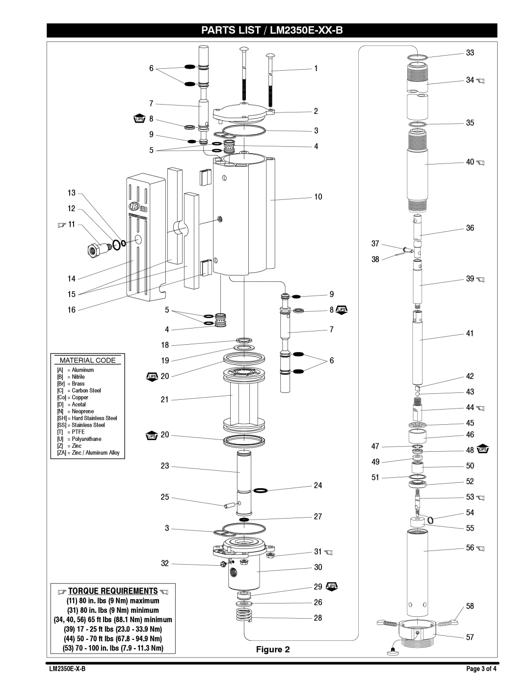 Ingersoll-Rand LM2350E-XX-B specifications Torque Requirements 