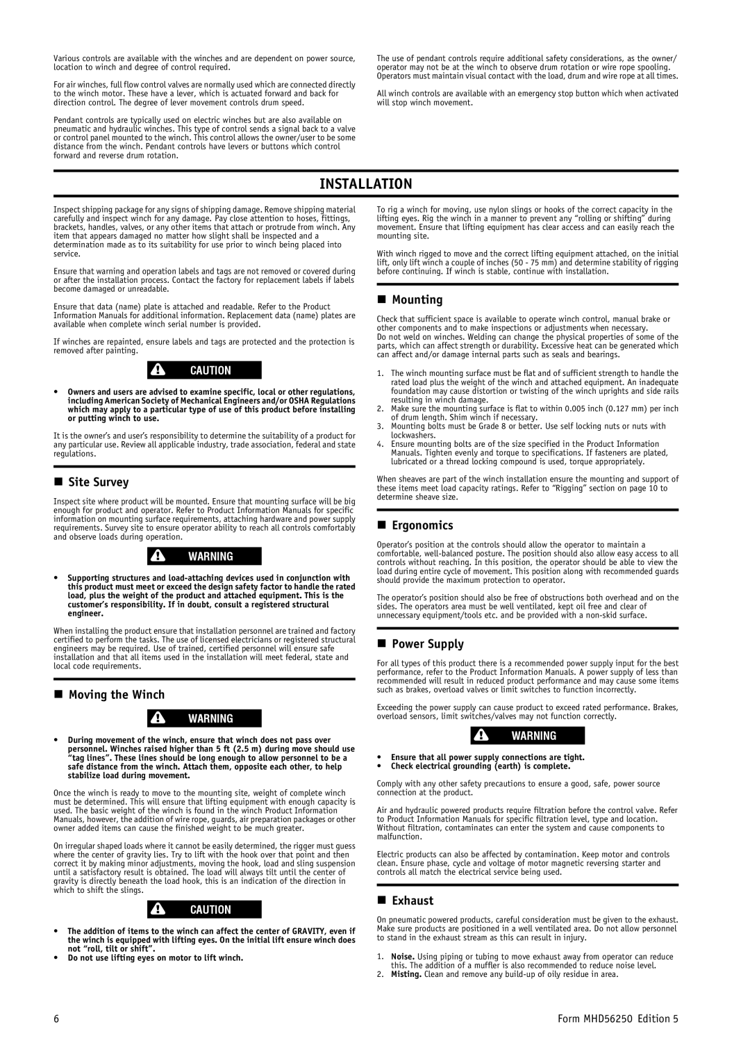 Ingersoll-Rand MHD56250 manual Installation 