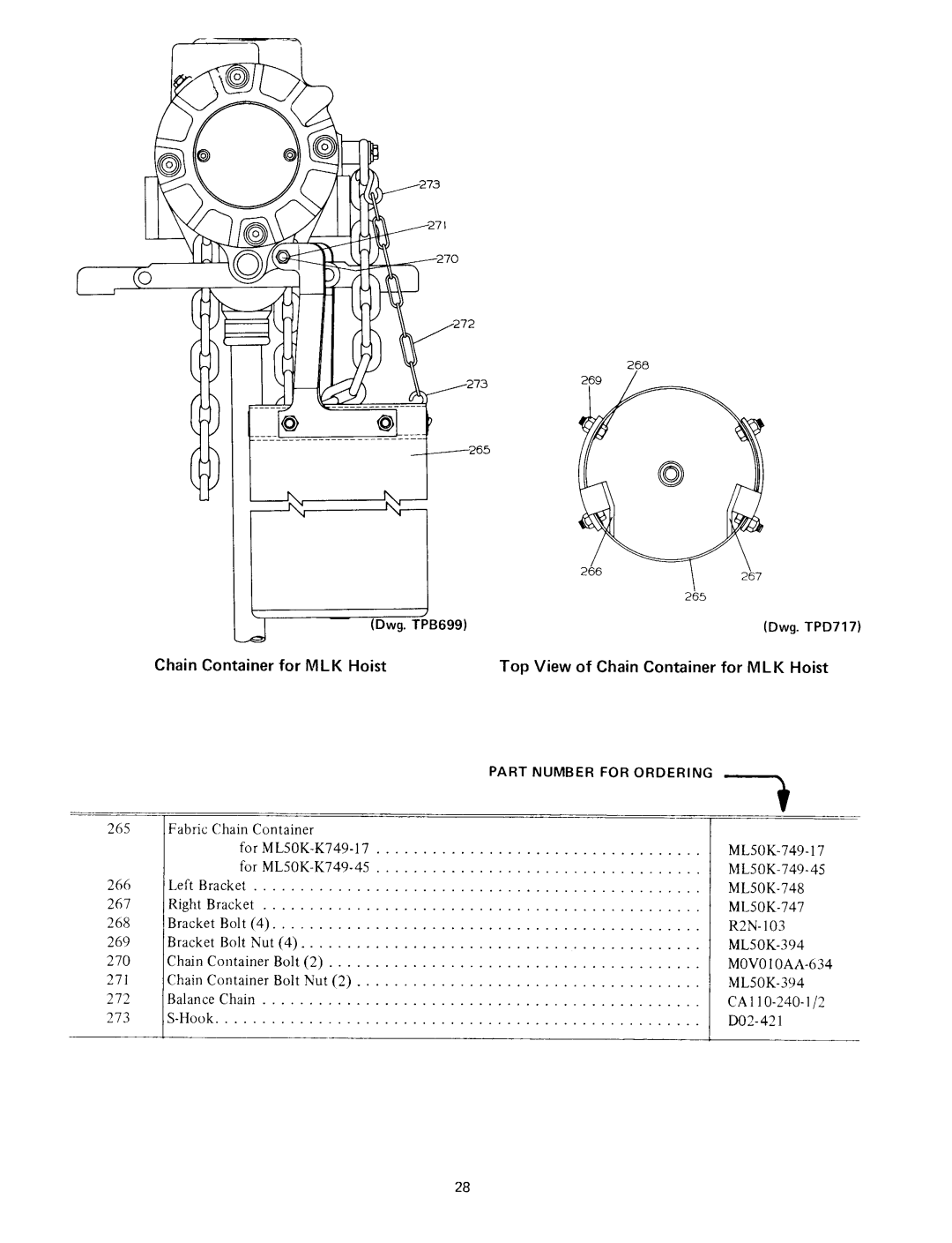 Ingersoll-Rand ML50K, ML25K, ML100K manual Top View of Chain Container for MLK Hoist 