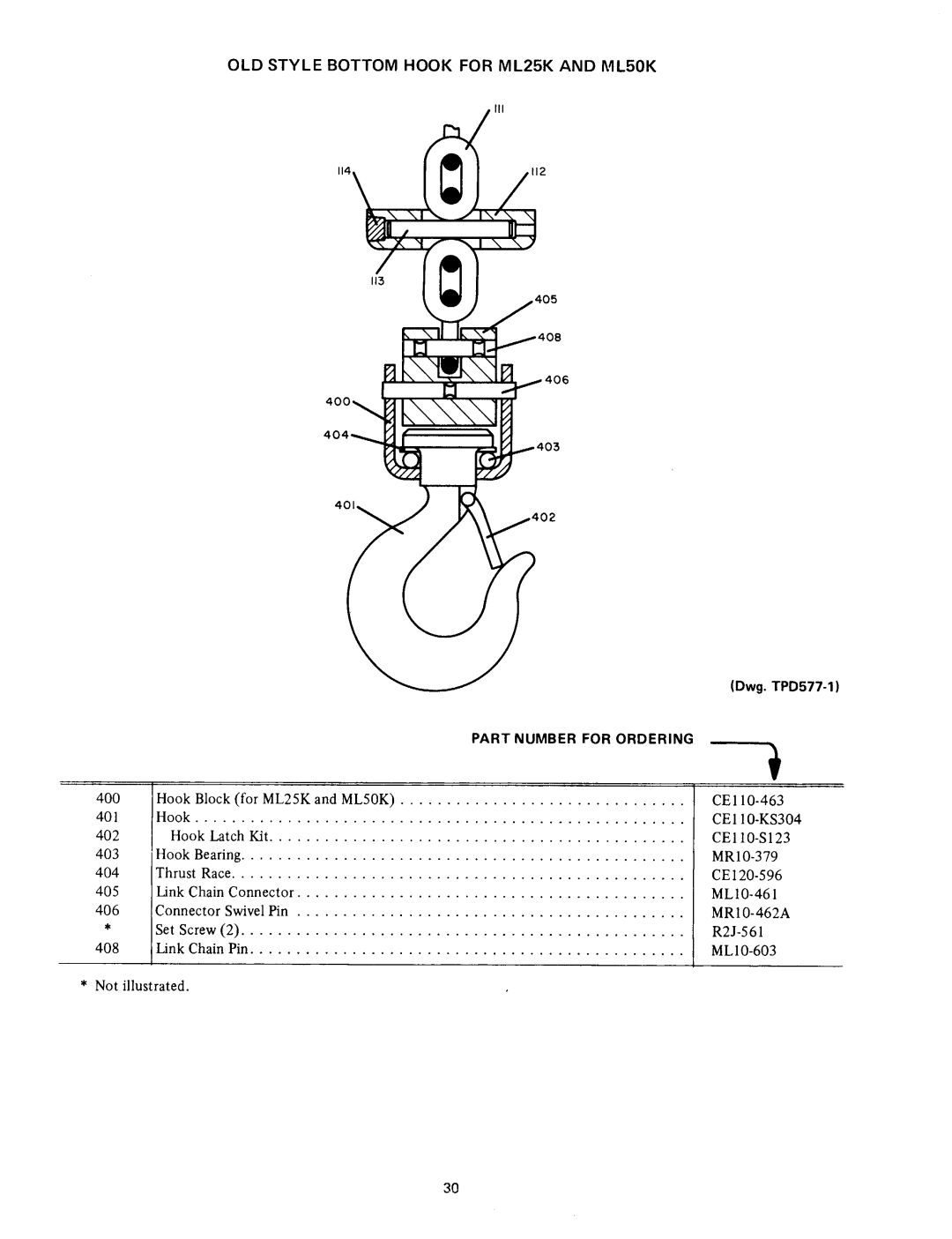 Ingersoll-Rand ML100K manual OLD Style Bottom Hook for ML25K and ML50K 