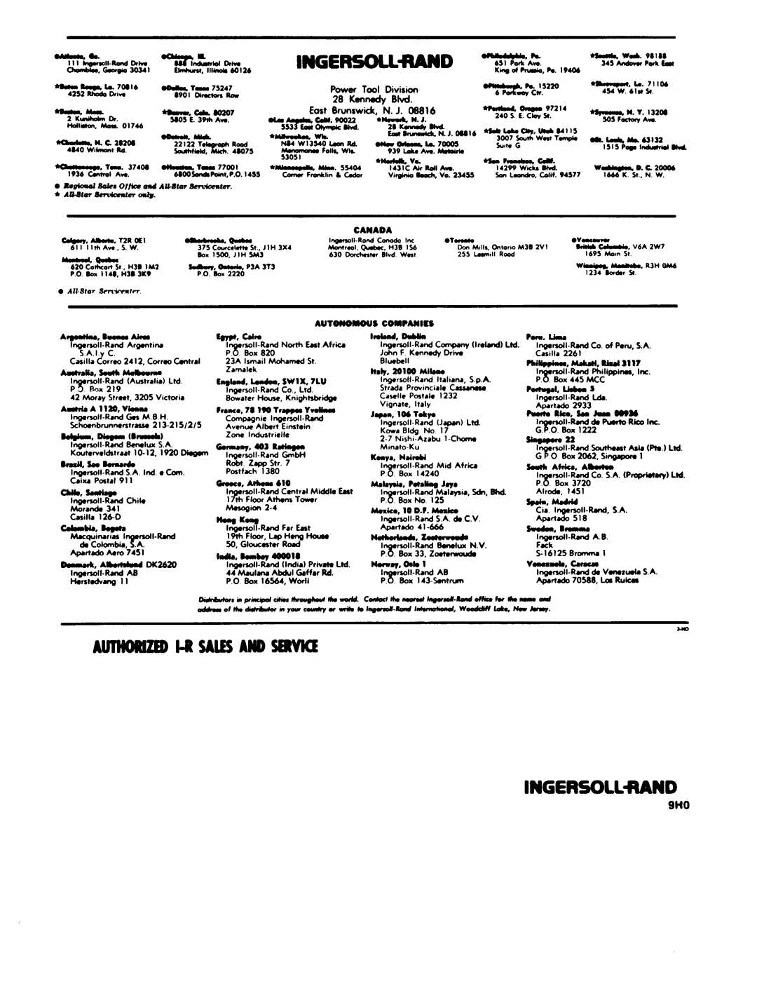 Ingersoll-Rand ML100K, ML25K, ML50K manual 9HO 