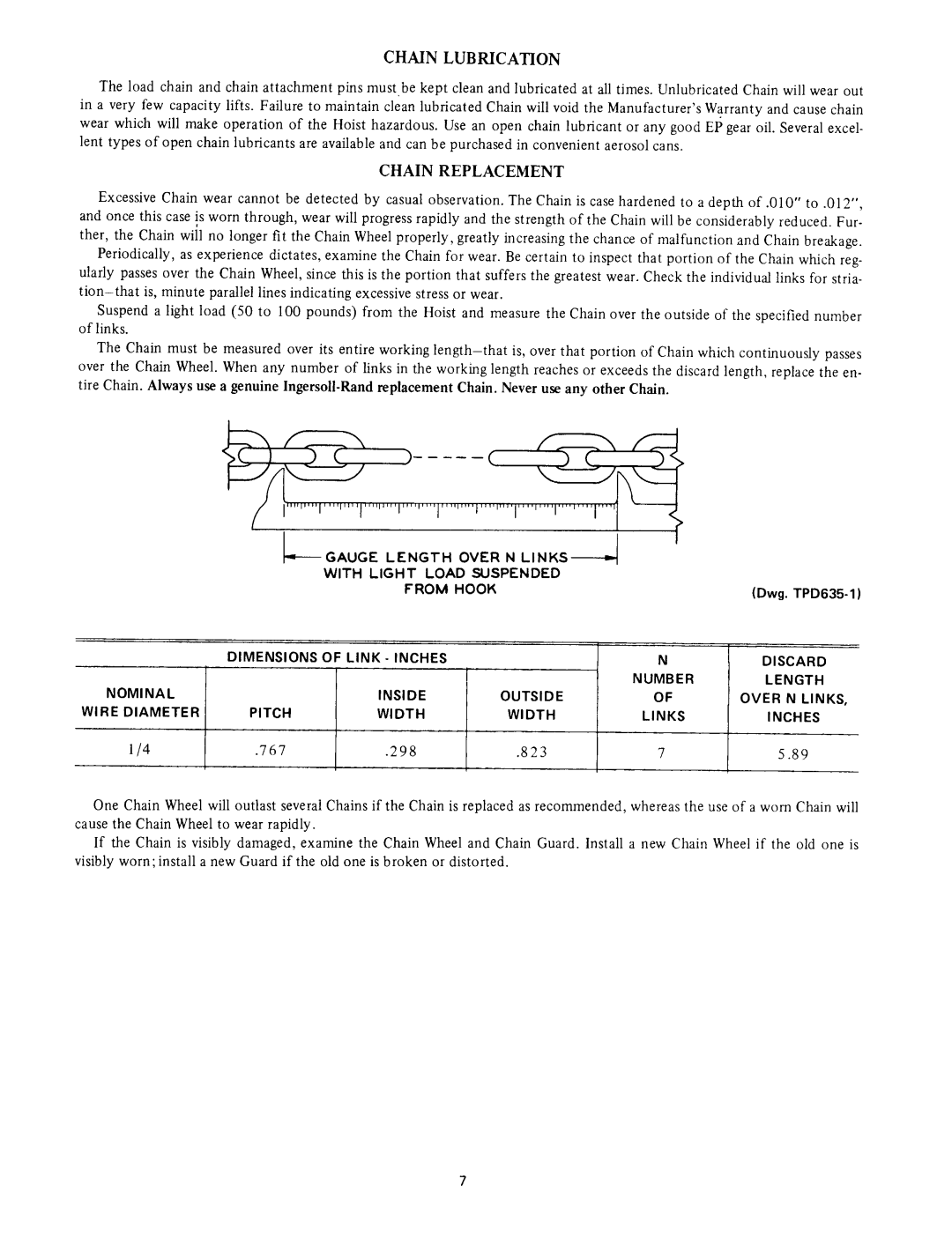 Ingersoll-Rand ML50K, ML25K, ML100K manual Chainlubrication, Chainreplacement 