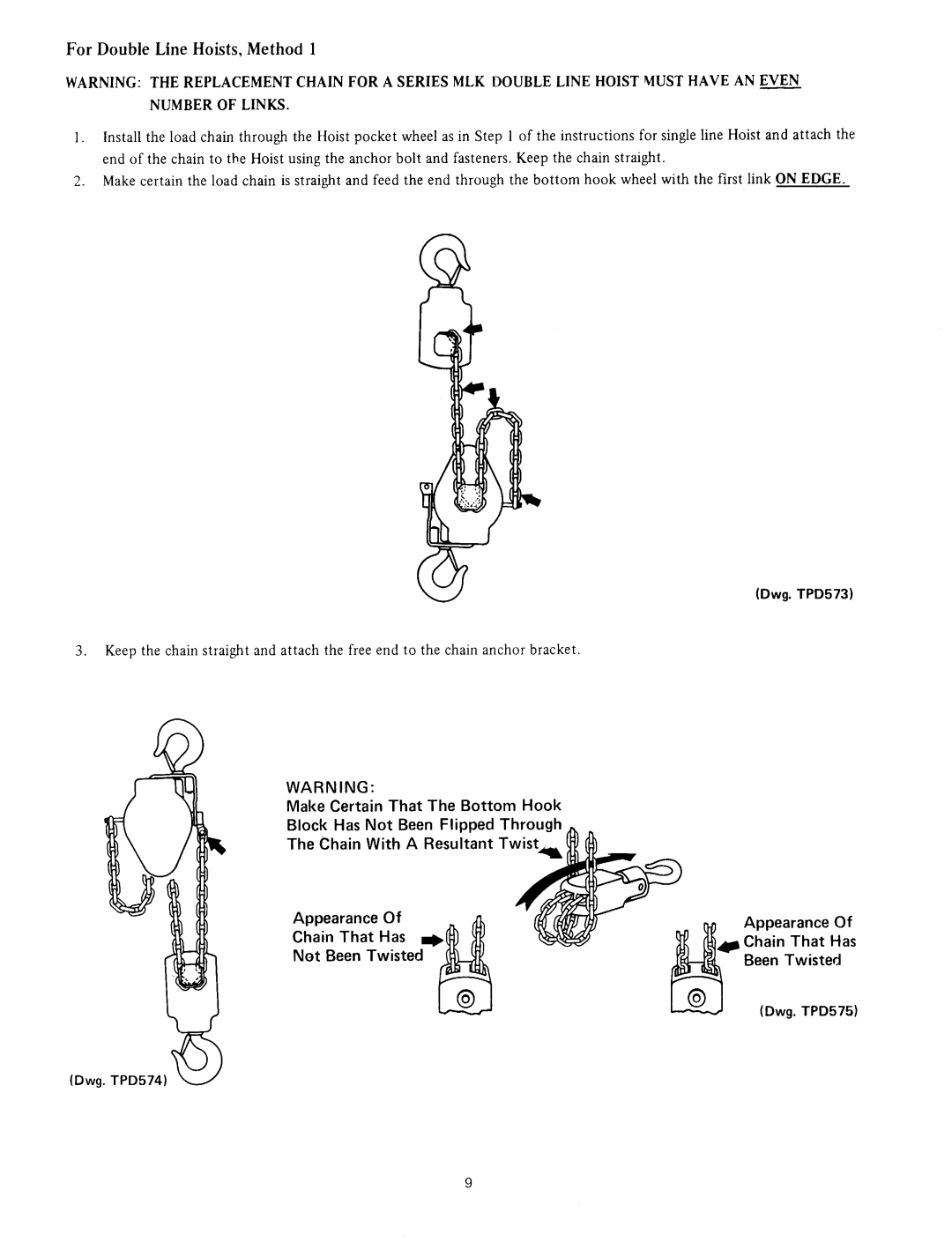 Ingersoll-Rand ML25K, ML50K, ML100K manual For Double Line Hoists, Method, Number of Links 