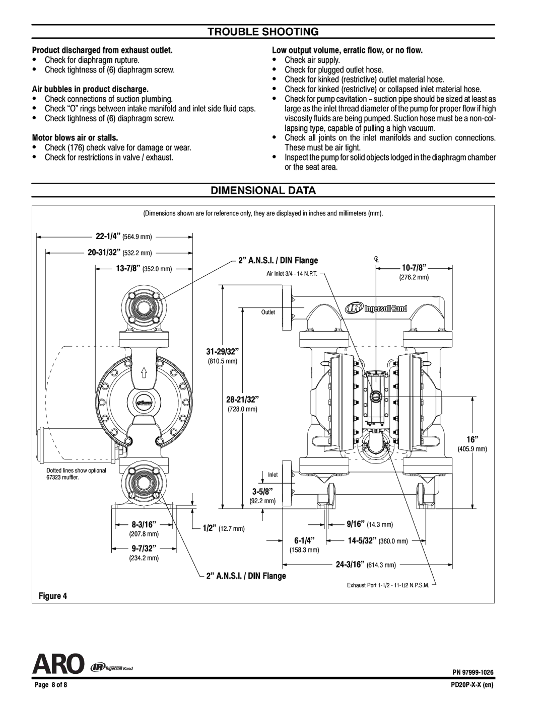 Ingersoll-Rand PD20P-X-X manual Trouble Shooting, Dimensional Data 