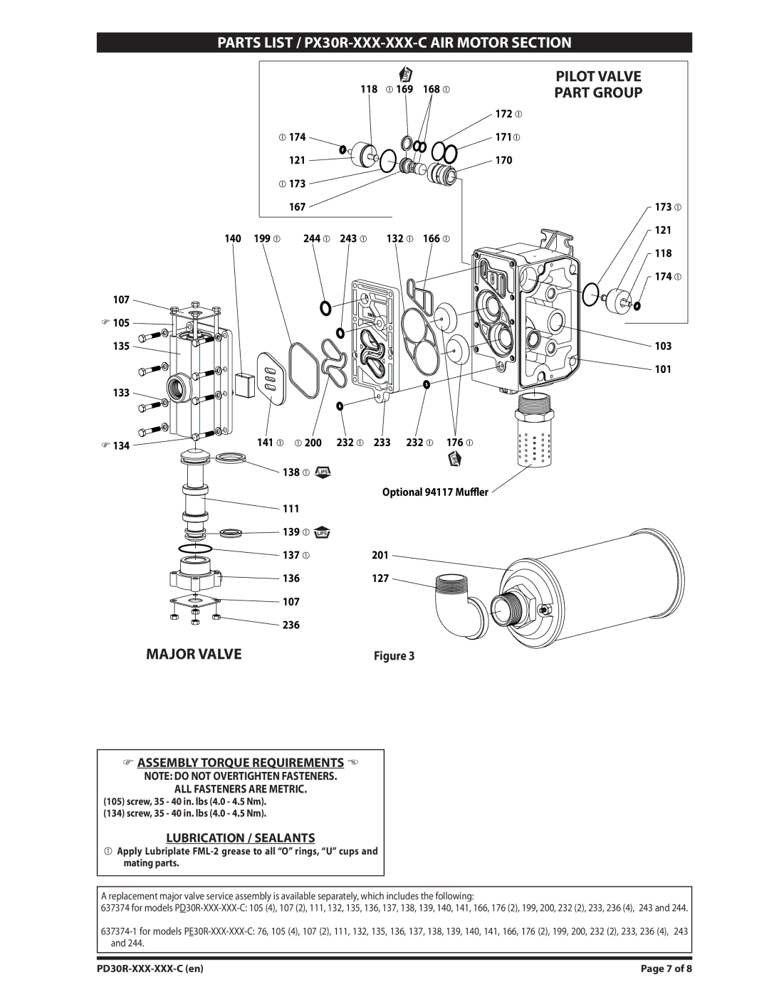 Ingersoll-Rand PD30R-XXX-XXX-C dimensions Pilot Valve, Part Group, Screw, 35 40 in. lbs 4.0 4.5 Nm 