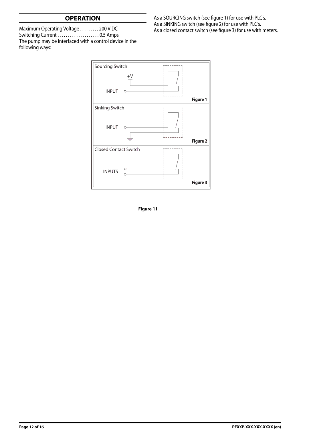 Ingersoll-Rand PE30X-XXX-XXX-XXXX, PE10X-XXX-XXX-XXXX manual Operation, As a closed contact switch see for use with meters 