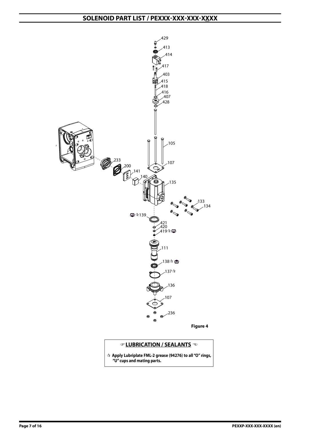 Ingersoll-Rand PE15X-XXX-XXX-XXXX, PE30X-XXX-XXX-XXXX Solenoid PArt list / PEXXX-XXX-XXX-XXXX, LUBRICATION / Sealants  