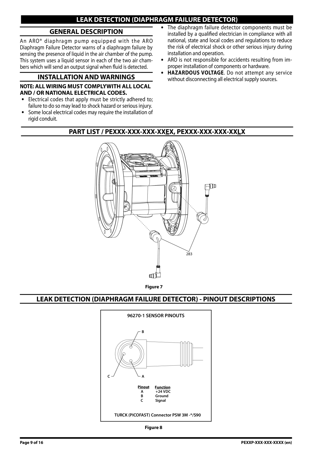 Ingersoll-Rand PE10X-XXX-XXX-XXXX, PE30X-XXX-XXX-XXXX Leak Detection Diaphragm Failure Detector, Installation and Warnings 